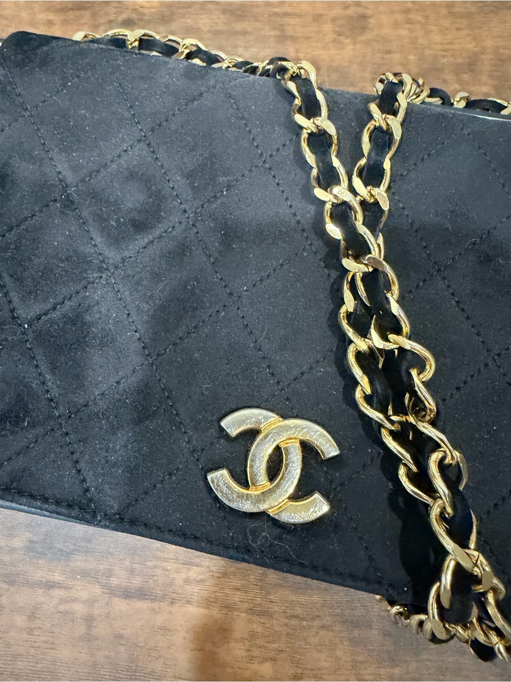 CHANEL Black Quilted Suede Chain Crossbody with Gold Hardware - Picture 2 of 8